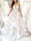 Ball Gown/Princess Scoop Neck Tulle Sweep Train Wedding Dresses With Cascading Ruffles #UKM00026287