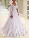 Ball Gown/Princess V-neck Lace Tulle Sweep Train Wedding Dresses With Appliques Lace #UKM00026363