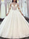 Ball Gown/Princess High Neck Lace Sweep Train Wedding Dresses With Appliques Lace #UKM00026739