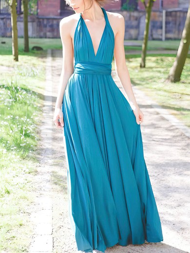 A-line V-neck Jersey Floor-length Bridesmaid Dresses With Sashes / Ribbons #UKM01015688
