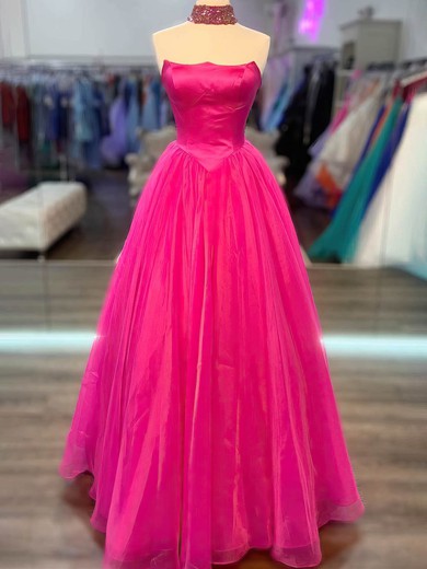 A-line Strapless Organza Floor-length Prom Dresses #UKM020113822