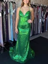 Trumpet/Mermaid V-neck Sequined Sweep Train Prom Dresses #UKM020113828