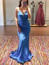 Trumpet/Mermaid V-neck Shimmer Crepe Sweep Train Prom Dresses With Ruffles #UKM020113832