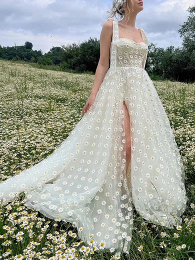 Ball Gown Sweetheart Tulle 3D Floral Prom Dresses #UKM020113846