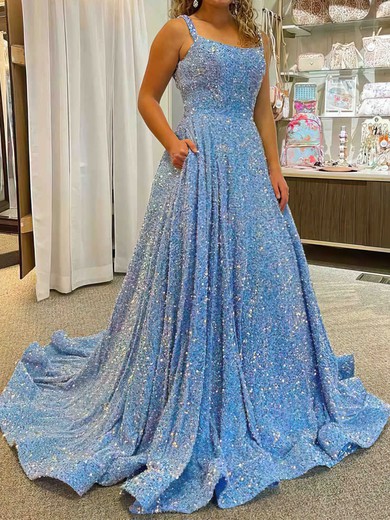 Ball Gown Scoop Neck Sparkly Velvet Sequin Prom Dresses #UKM020113875