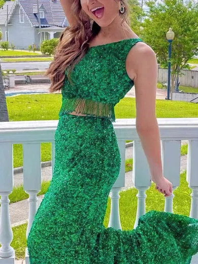 Sheath/Column One Shoulder Sequined Sweep Train Prom Dresses With Split Front #UKM020113884
