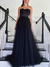 A-line Sweetheart Lace Tulle Sweep Train Prom Dresses #UKM020113889