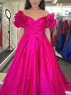 Ball Gown Off-the-shoulder Satin Sweep Train Prom Dresses With Cascading Ruffles #UKM020113890