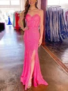 Sheath/Column Sweetheart Sequined Floor-length Prom Dresses With Split Front #UKM020113909