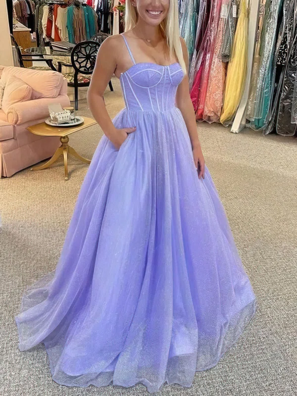 Princess Sweetheart Glitter Sweep Train Prom Dresses #UKM020113913