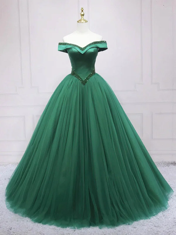 Ball Gown Off-the-shoulder Tulle Sweep Train Prom Dresses With Sequins #UKM020113931