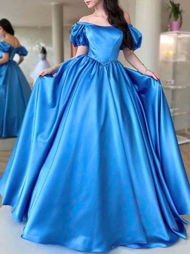 Ball Gown/Princess Off-the-shoulder Satin Sweep Train Prom Dresses #UKM020113945