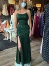 Sheath/Column Scoop Neck Sequined Sweep Train Prom Dresses With Split Front #UKM020113965