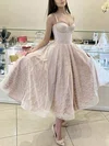 A-line Sweetheart Glitter Tea-length Prom Dresses #UKM020113999