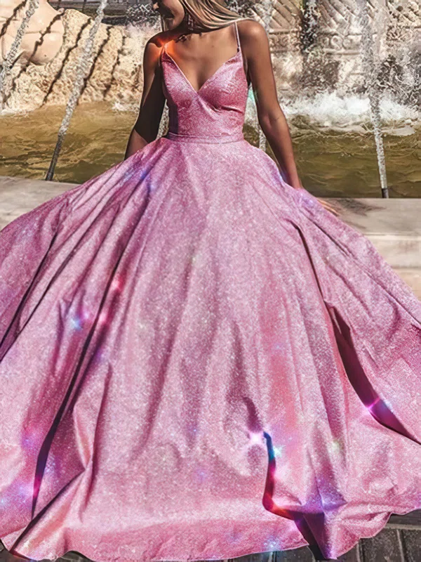 Ball Gown V-neck Glitter Prom Dresses #UKM020114008