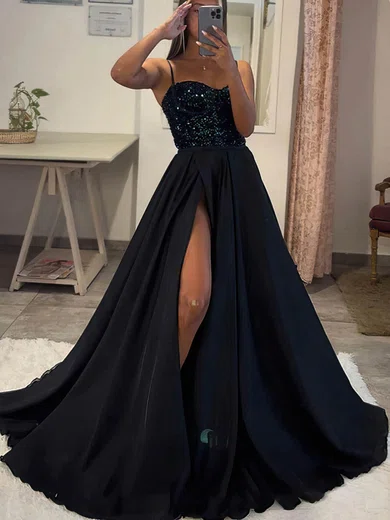 Ball Gown/Princess Sweetheart Tulle Sequined Sweep Train Prom Dresses With Split Front #UKM020114018