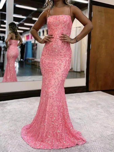 Sheath/Column Square Neck Sparkly Sequin Prom Dresses #UKM020114028