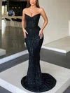 Black Mermaid V-neck Sparkly Sequin Prom Dresses #UKM020114036