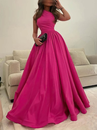 Ball Gown One Shoulder Satin Sweep Train Prom Dresses With Ruffles #UKM020114042