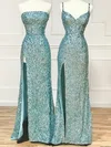 Sheath/Column Strapless Sequined Floor-length Prom Dresses With Split Front #UKM020114053
