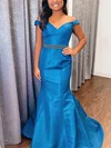 Trumpet/Mermaid Off-the-shoulder Satin Sweep Train Prom Dresses With Sashes / Ribbons #UKM020114086