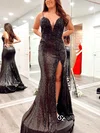 Sheath/Column V-neck Sequined Sweep Train Prom Dresses With Split Front #UKM020114094