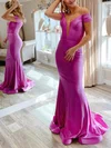 Trumpet/Mermaid Off-the-shoulder Jersey Sweep Train Prom Dresses #UKM020114148