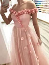 A-line Off-the-shoulder Tulle Floor-length Prom Dresses With Flower(s) #UKM020114158