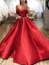 Ball Gown/Princess Off-the-shoulder Satin Sweep Train Prom Dresses With Sashes / Ribbons #UKM020114164
