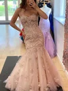 Trumpet/Mermaid Sweetheart Tulle Glitter Sweep Train Prom Dresses With Flower(s) #UKM020114172