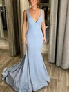 Mermaid V-neck Glitter Backless Prom Dresses #UKM020114186