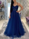 A-line Sweetheart Tulle Floor-length Prom Dresses With Appliques Lace #UKM020114242