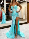 Sheath/Column V-neck Sequined Sweep Train Prom Dresses With Beading #UKM020114299