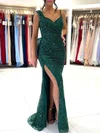 Sheath/Column V-neck Sequined Sweep Train Prom Dresses With Split Front #UKM020114308