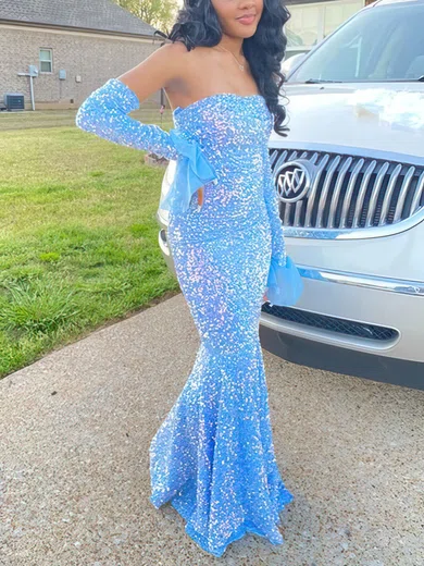 Sheath/Column Strapless Sequined Floor-length Prom Dresses #UKM020114331