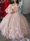 Ball Gown Off-the-shoulder Tulle Glitter Floor-length Prom Dresses With Flower(s) #UKM020114334
