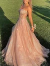 Ball Gown Strapless Tulle Glitter Floor-length Prom Dresses With Beading #UKM020114335