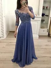 A-line Scoop Neck Chiffon Floor-length Prom Dresses With Beading #UKM020114357