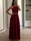 A-line Scoop Neck Chiffon Floor-length Prom Dresses With Beading #UKM020114359