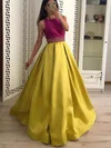 Ball Gown Scoop Neck Satin Sweep Train Prom Dresses With Beading #UKM020114360