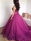 Ball Gown Strapless Tulle Sweep Train Prom Dresses With Flower(s) #UKM020114377