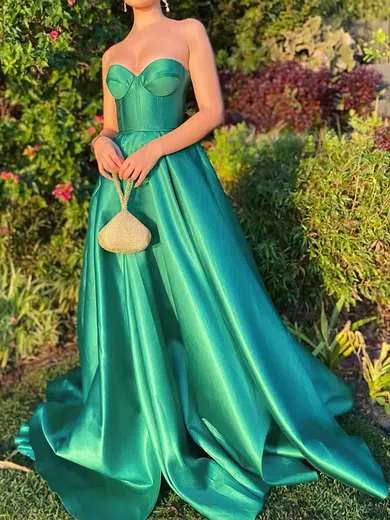 A-line Sweetheart Satin Sweep Train Evening Dresses With Split Front PT020114466
