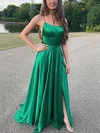 A-line Scoop Neck Silk-like Satin Sweep Train Prom Dresses With Split Front #UKM020114475