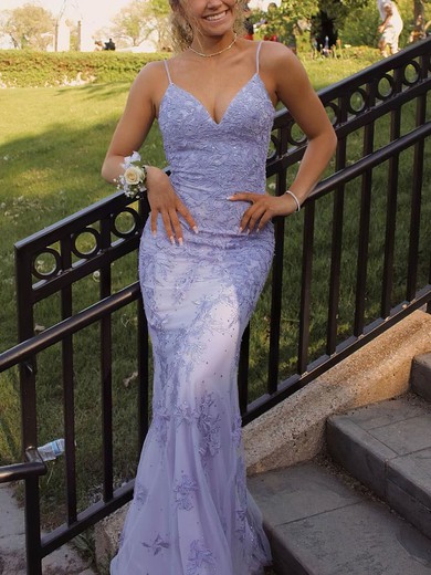 Sheath/Column V-neck Tulle Sweep Train Prom Dresses With Beading #UKM020114485