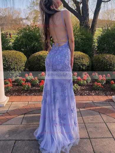 Beading Sheath Column Lavender Strapless Tulle Prom Dress