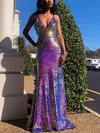 Trumpet/Mermaid V-neck Sequined Sweep Train Prom Dresses #UKM020114488