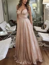 A-line Sweetheart Glitter Floor-length Prom Dresses With Pockets #UKM020114505