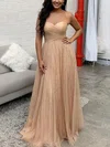 A-line Sweetheart Glitter Floor-length Prom Dresses With Ruffles #UKM020114508