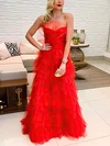 A-line Sweetheart Tulle Floor-length Prom Dresses With Tiered #UKM020114522