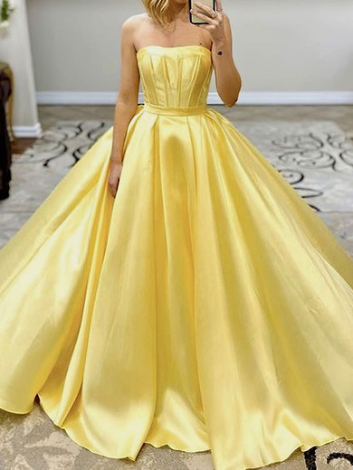 Ball Gown/Princess Sweep Train Straight Satin Sashes / Ribbons Prom Dresses #UKM020114527